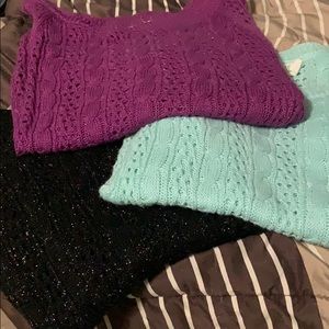3 gorgeous solid yet glittery sweaters.